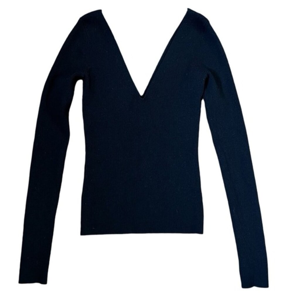 Wilfred merino wool rib knit long sleeve deep v-neck top XXS excellent condition